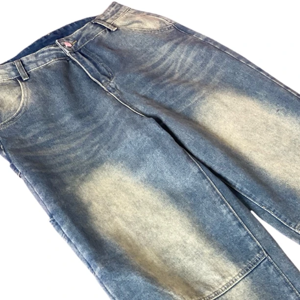 2024秋季新款机能风水洗复古牛仔裤哈伦裤萝卜裤大码显瘦百搭款女