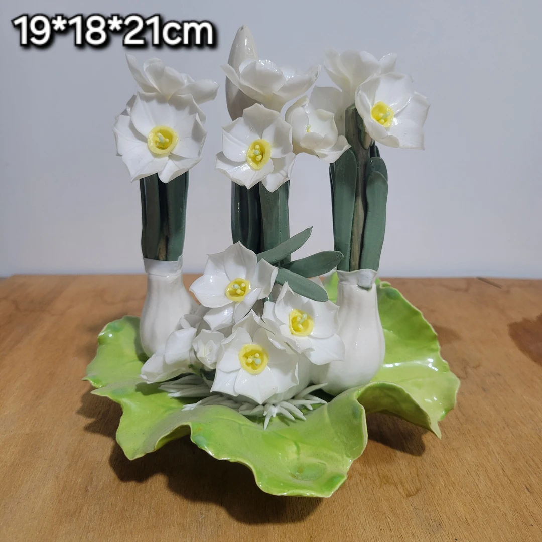 纯手工制作陶瓷水仙花摆件适合家居装饰摆设摆件孤品全品
