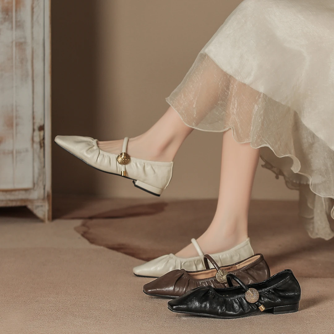 2公分软皮弹力平底鞋女25年新款百搭一字带玛丽珍鞋舒适百搭单鞋