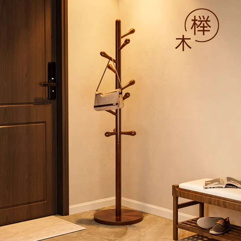 实木衣帽架落地卧室小型立式挂衣架入户门后可移动创意床头置衣架