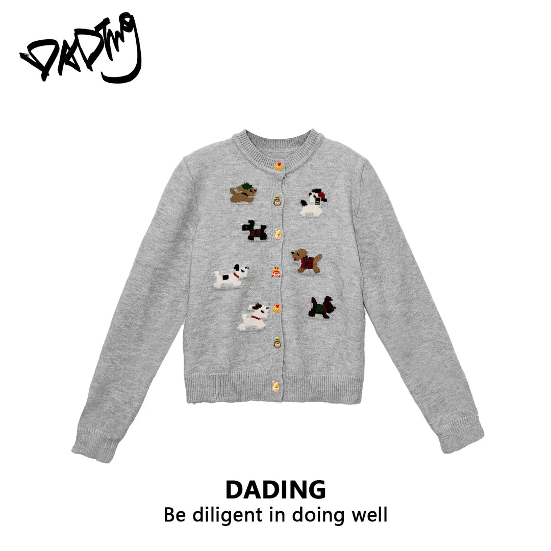 DADING【狗狗联盟】 2024新款卡通休闲针织开衫外套 井1A16A