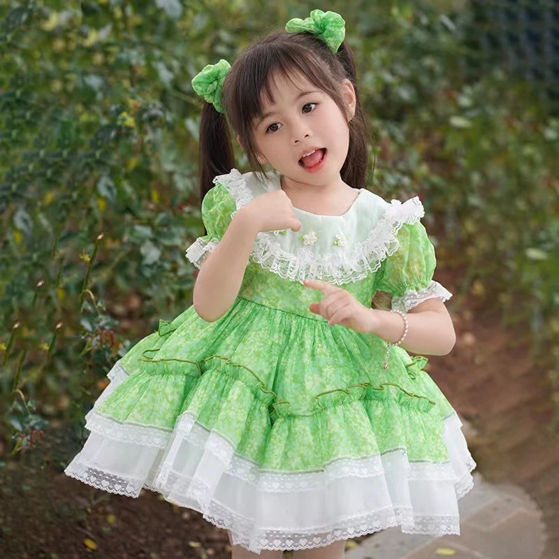 【生菜】童装洋气女童洛丽塔公主裙儿童短袖连衣裙女孩纱纱裙