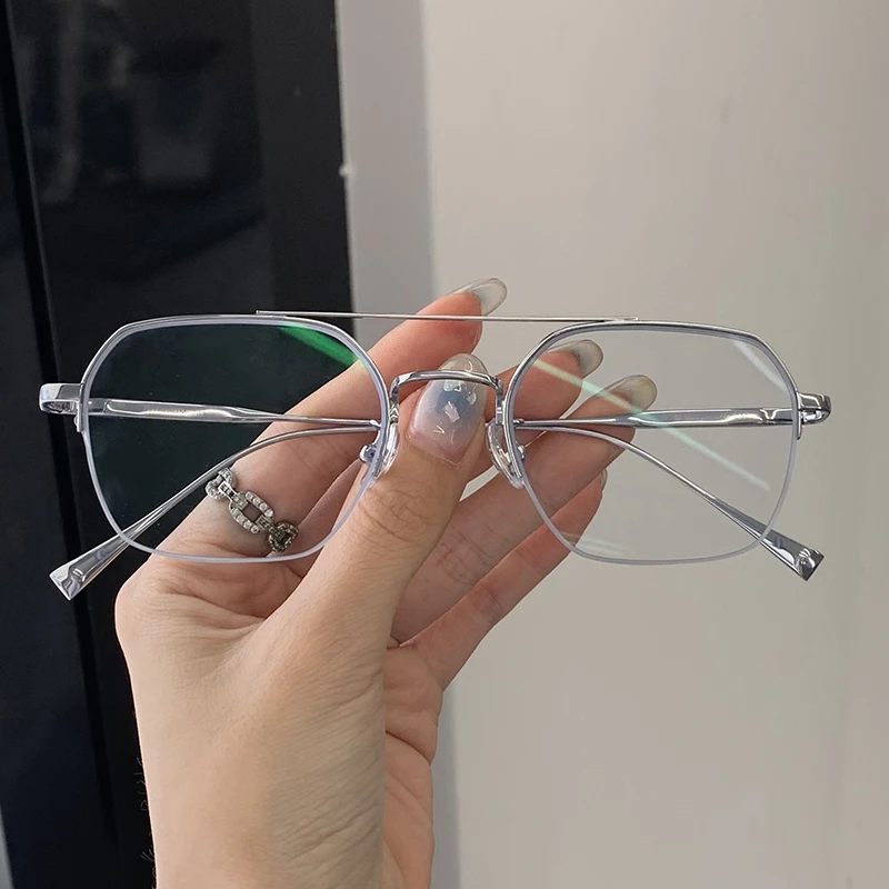 超轻纯钛复古近视眼镜男变色防蓝光眼镜女配散光双梁眼镜架防辐射