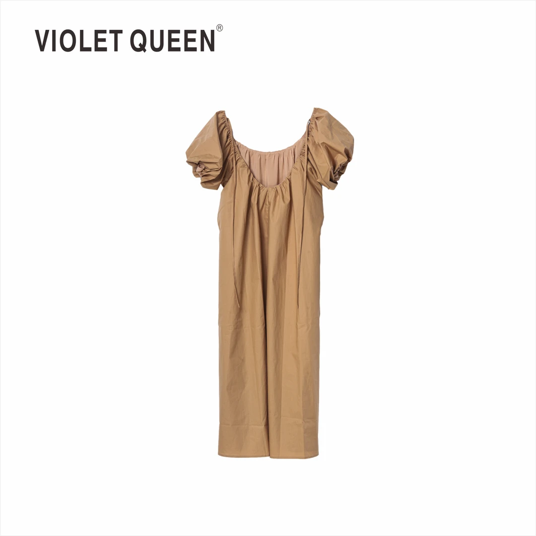 VIOLET QUEEN新款设计师高级简约风原创卡其色连衣裙VQ23SSL079LS