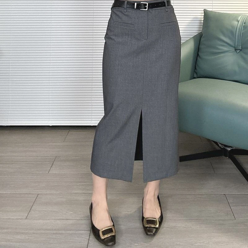 教资穿搭显瘦半身裙小个子职场穿搭西装半身裙春夏新品中长款开叉