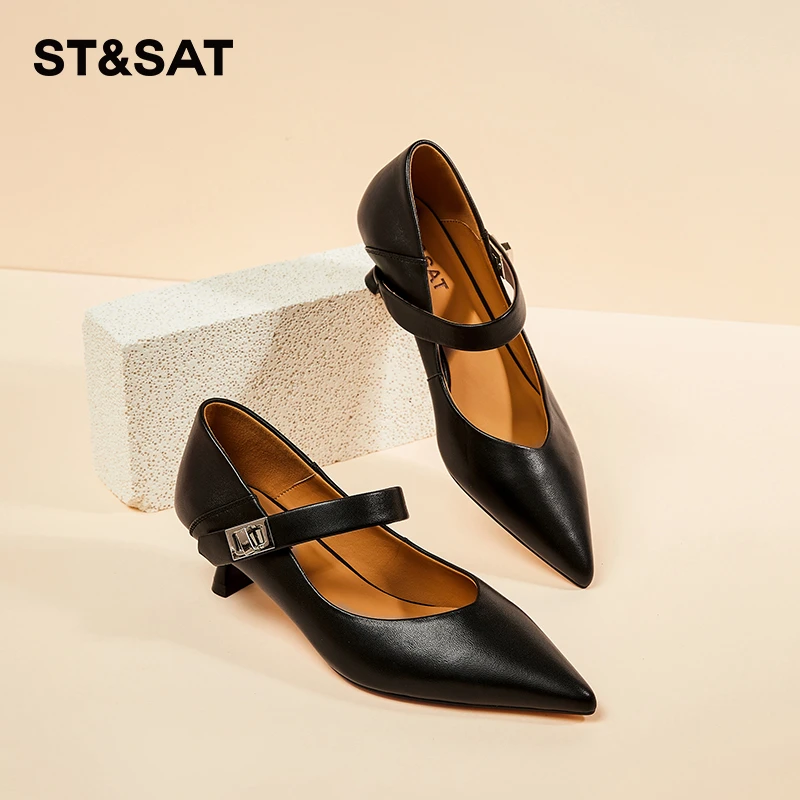 星期六/St&Sat猫跟单鞋女款2024新款秋季尖头通勤正装职业高跟鞋