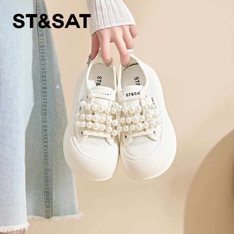 星期六ST&SAT厚底防滑小白鞋女款2024新款丑萌大头板鞋休闲运动鞋