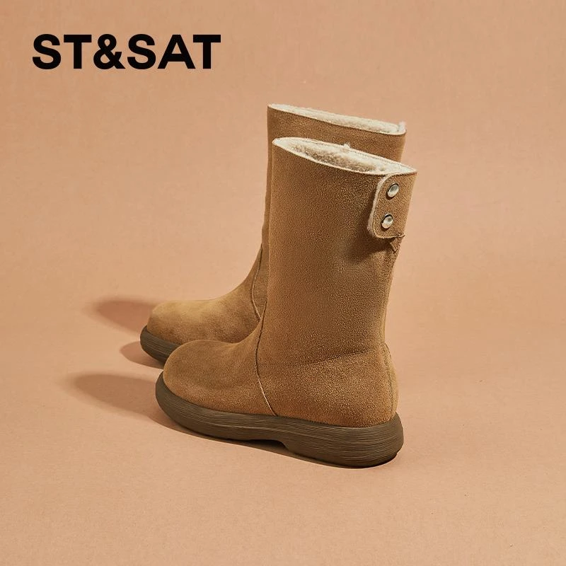 星期六马丁靴加绒保暖雪地靴女鞋2024冬季新款百搭瘦瘦靴厚底短靴