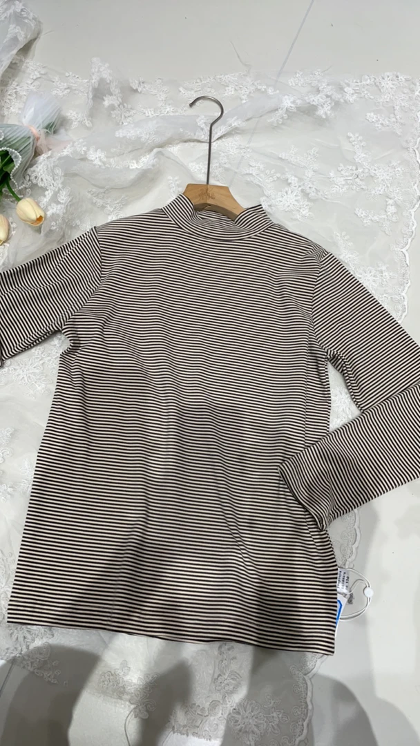 0351新款冬季大童条纹半高领打底衫