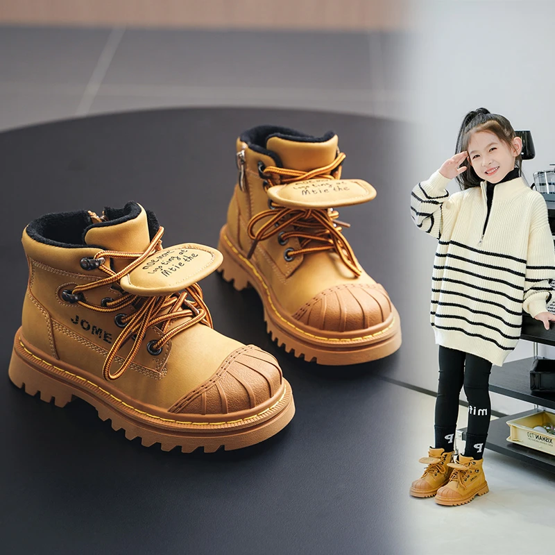 儿童马丁靴2023秋冬季新款女童靴子英伦风中大童时尚软底女孩皮靴