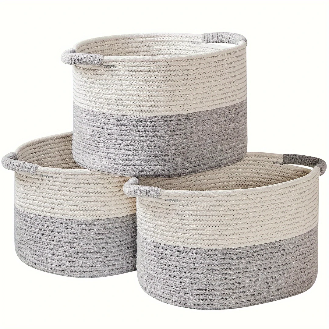 简约风编织收纳筐大容量玩具杂物格子柜收纳篮内衣袜子整理储物篮