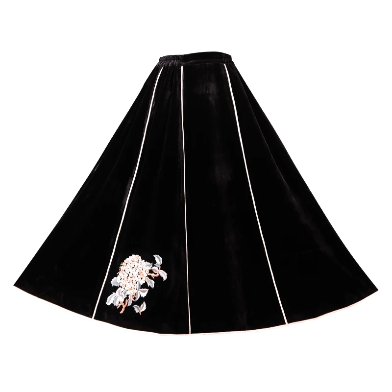 「花开一簇」乐锦坊时尚国风百搭原创设计日常高端松紧腰马面半身裙