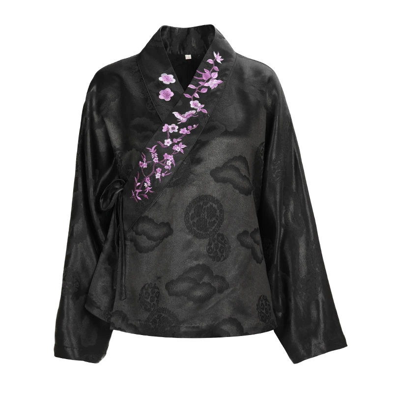「黑色绣花上衣」乐锦坊复古国风女装高端原创设计感全开襟中式上衣