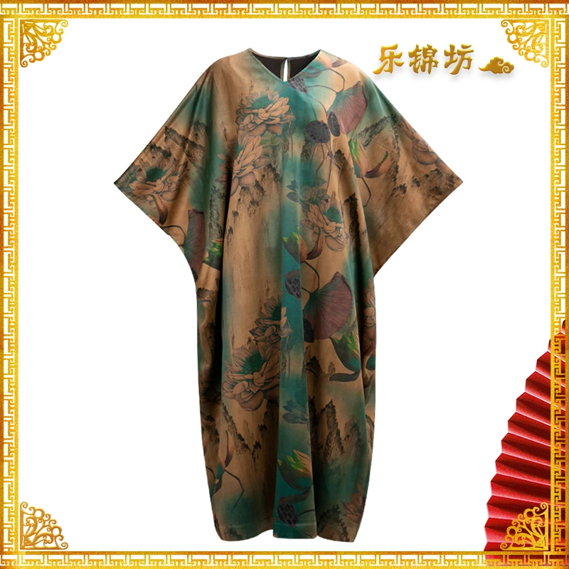 「荷香」·乐锦坊中式国风复古香云纱长款宽松日常印花大褂现货直发