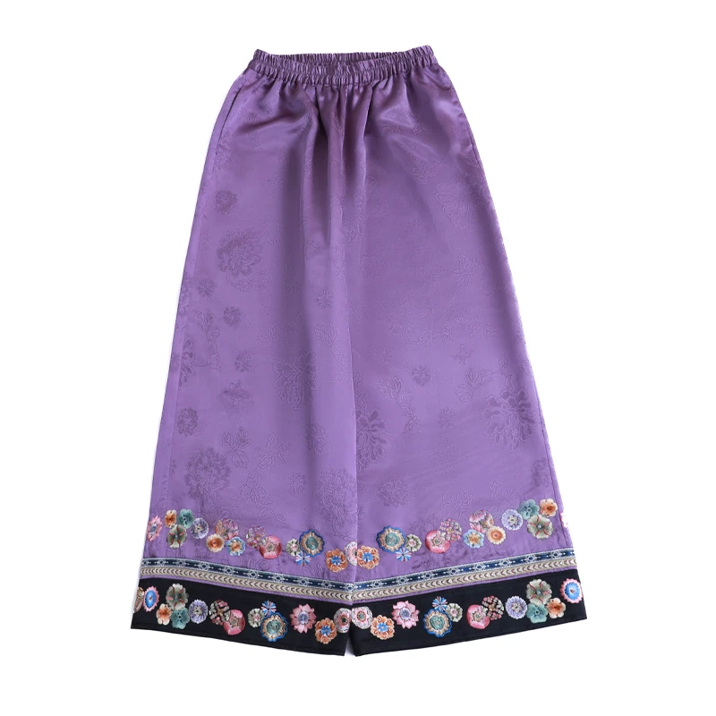 「皮球花」乐锦坊原创手工中国风高档显瘦中式长款汉服刺绣日常裤子