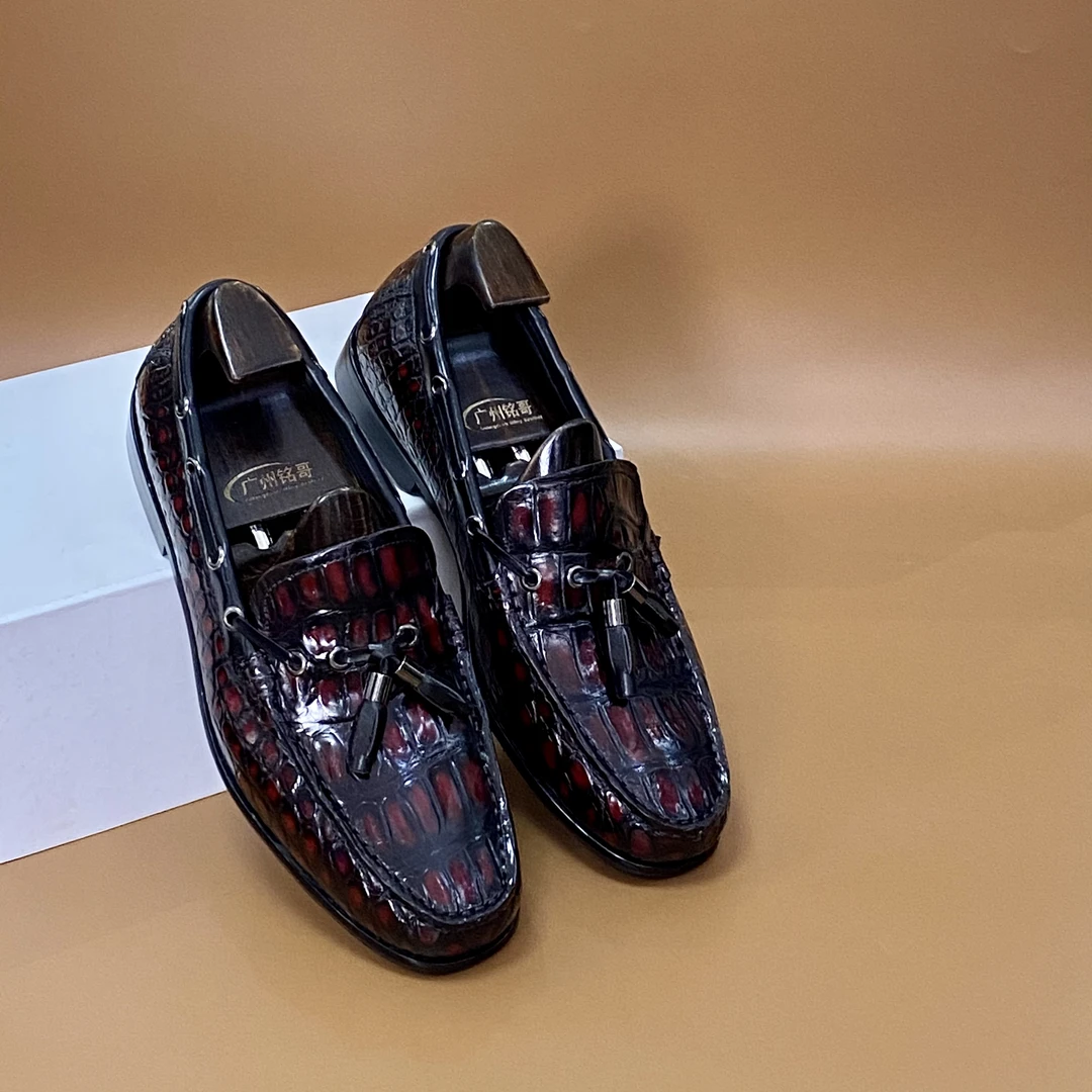 凌翰家高端定制鳄鱼皮擦色固特异手工乐福休闲皮鞋男士乐福鞋舒适