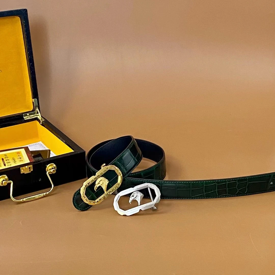 铭哥家高端鳄鱼皮牛皮男士高光亮面时尚休闲真皮百搭高档皮带腰带