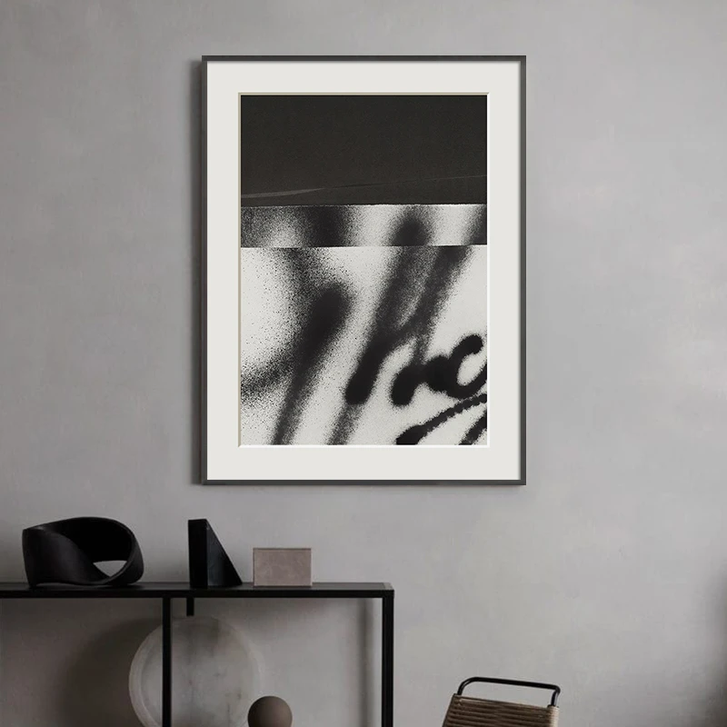 现代抽象黑白装饰画客厅沙发背景墙侧边挂画高级感工业风玄关壁画