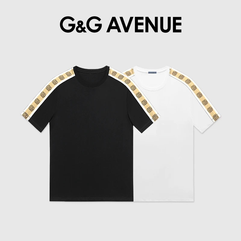 G&G AVENUE夏季男士时尚休闲拼接织带圆领T恤男女同款-GT22124014