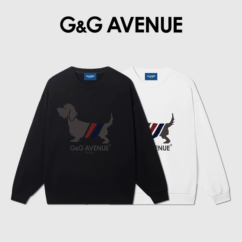 法国G&GAVENUE轻奢潮牌小狗印花圆领卫衣男女同款-GW2423034