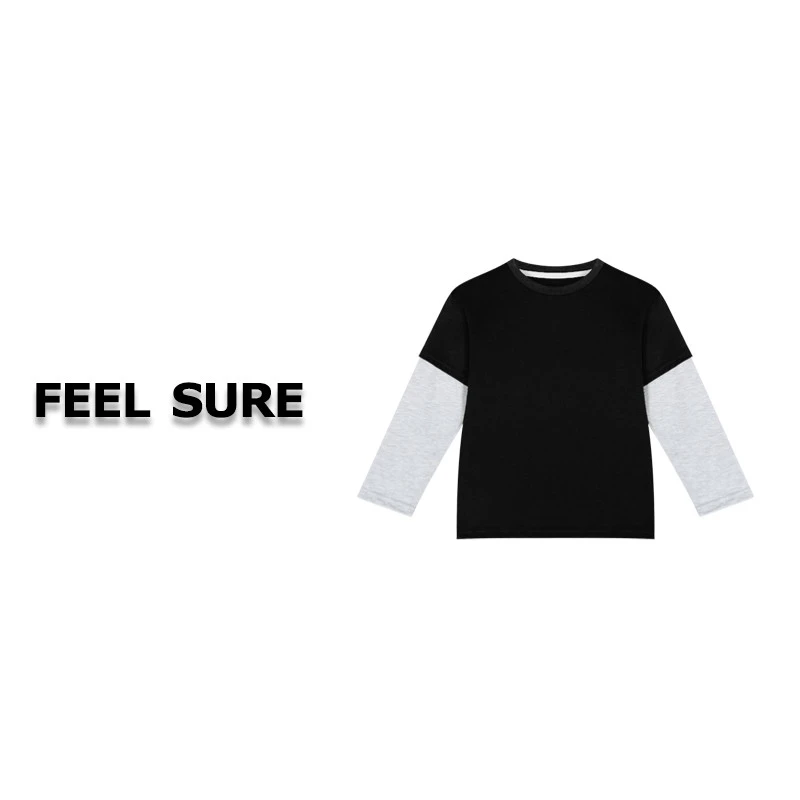 FEEL SURE K1405 儿童圆领休闲字母拼接长袖T恤上衣 SZZ23T25