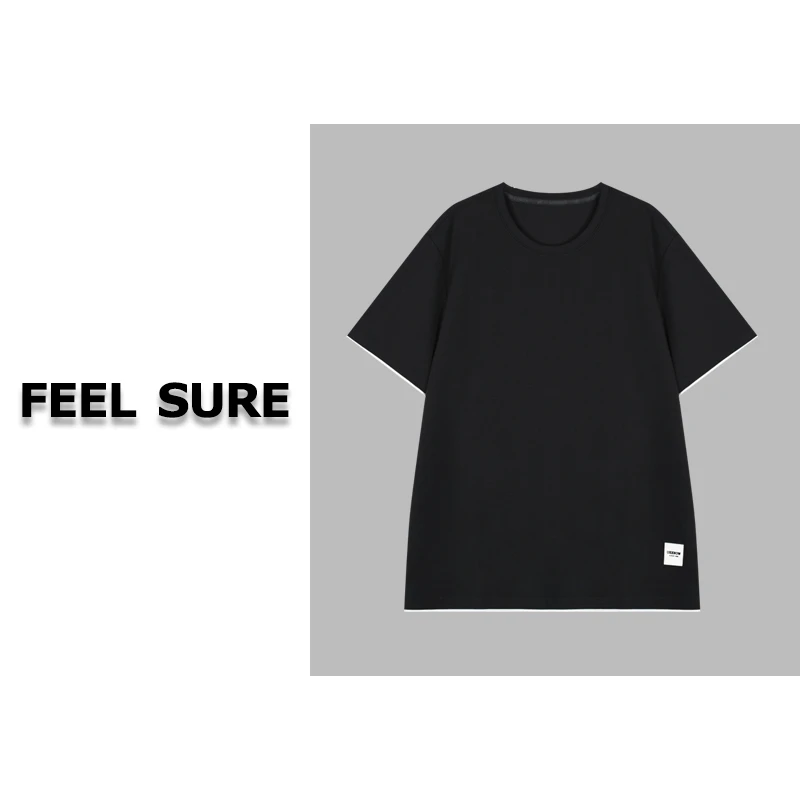 FEEL SURE K156 情侣款！黑色华夫格纯色字母标牌短袖T恤 SS23017