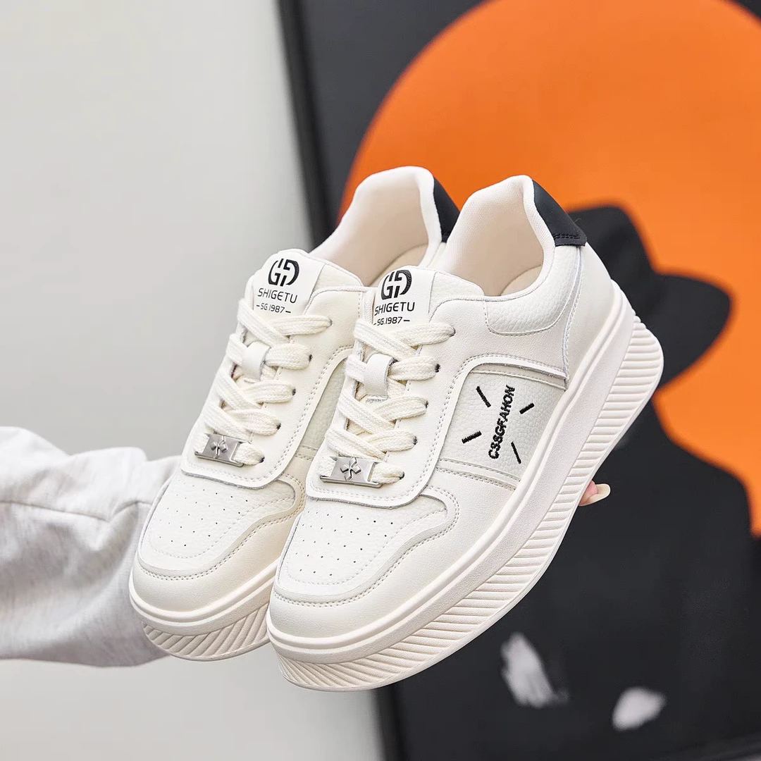 真皮超火厚底不累脚真皮小白鞋女2024年秋季新款百搭休闲运动板鞋