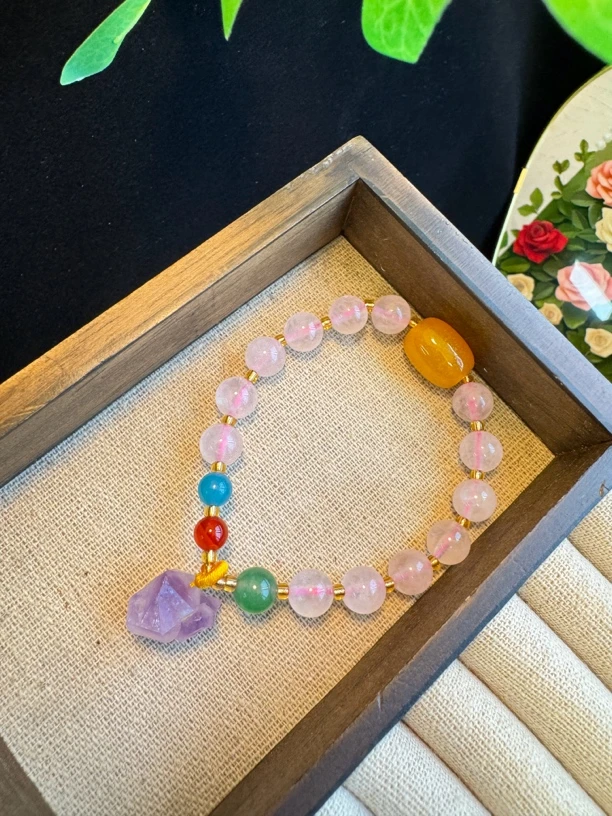 粉晶手串DIY紫晶吊坠F13