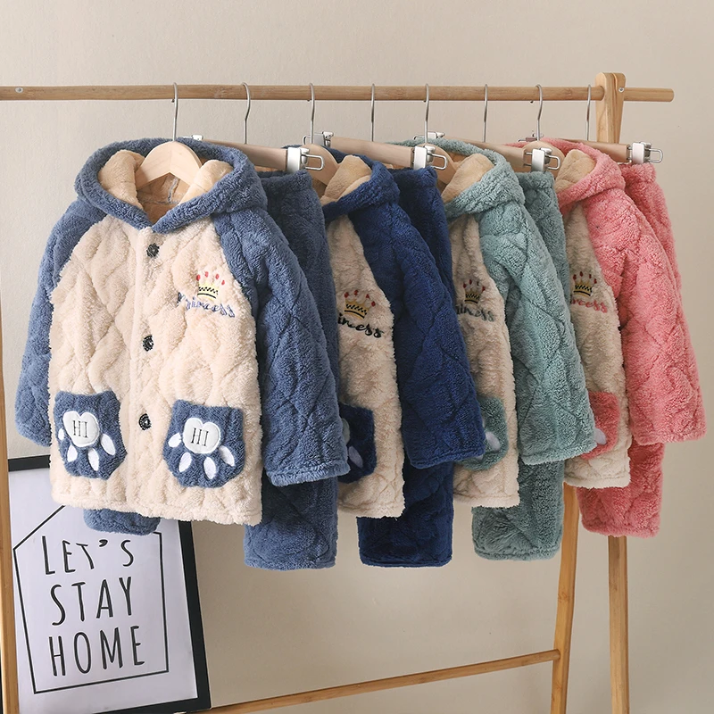 冬季儿童夹棉睡衣小中大童宝宝小孩子宝宝家居服棉袄棉衣加厚加绒