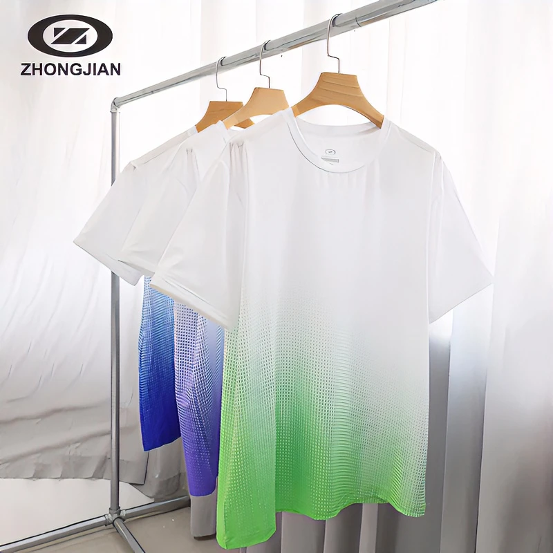 中健运动短袖男渐变色T恤2025新款半袖宽松轻薄跑步圆领上衣D3003