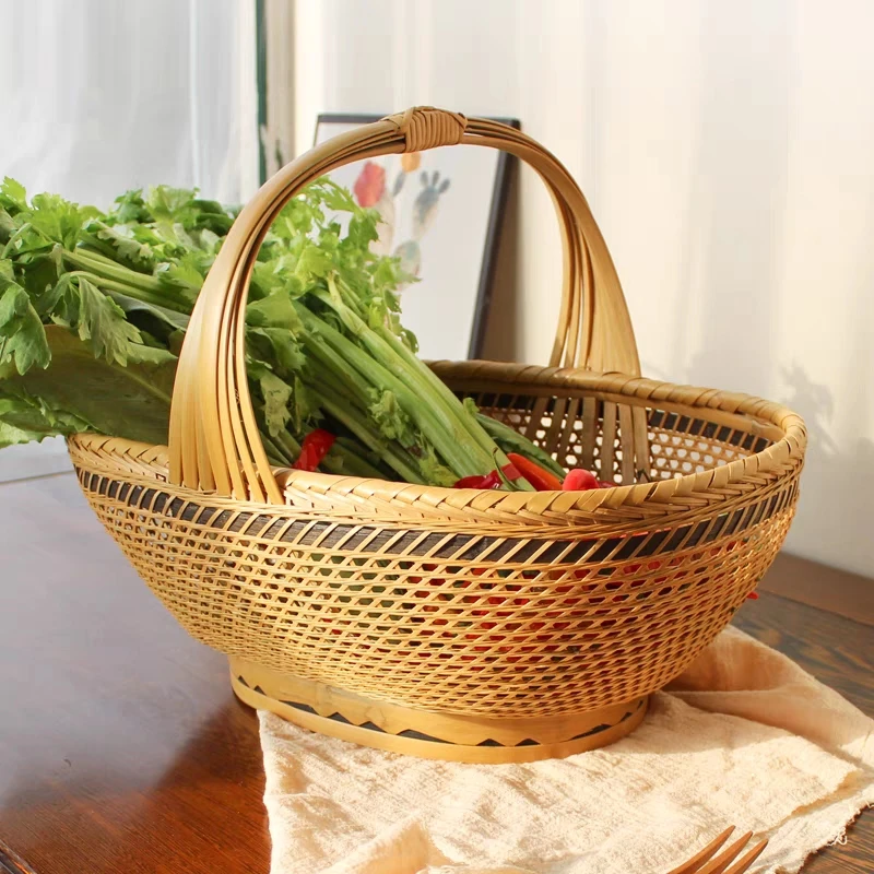 精编篮子精品买菜篮收纳篮竹编竹提篮竹篮竹筐古典竹编制品收纳筐
