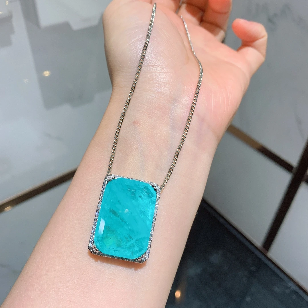 铜合金项链 新款气质百搭蓝色伊巴长方形项链ZS082-1777