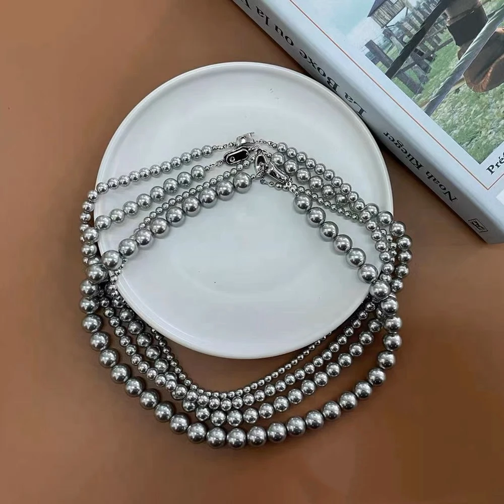 铜合金仿珍珠项链 轻奢百搭时尚经典灰色珠珠项链-1486