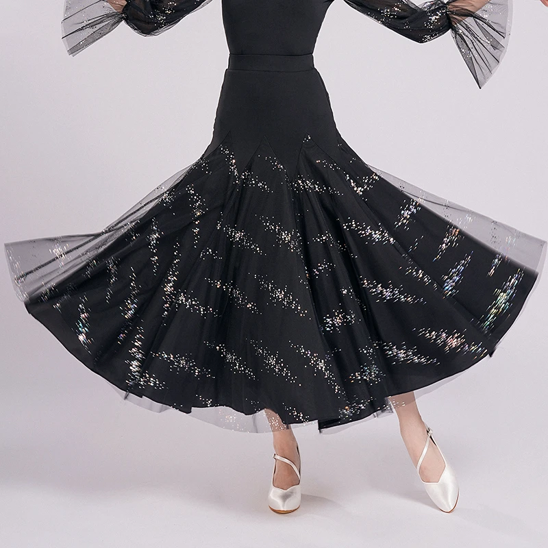 扉姿 摩登舞裙女交谊舞裙子华尔兹气质长裙国标舞大摆半身裙M2011