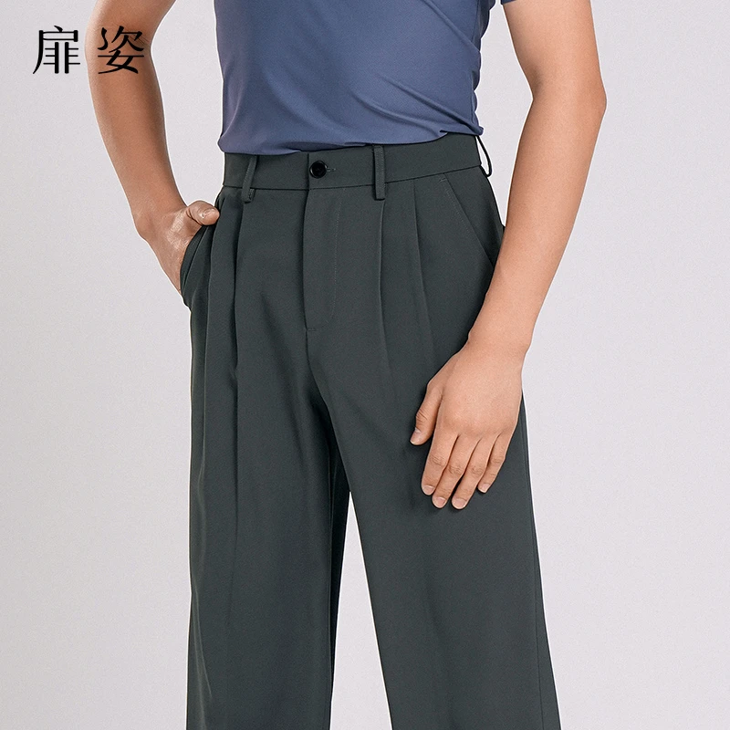 扉姿 摩登舞裤男士新款舞蹈阔腿裤黑色国标舞拉丁舞裤子F6003