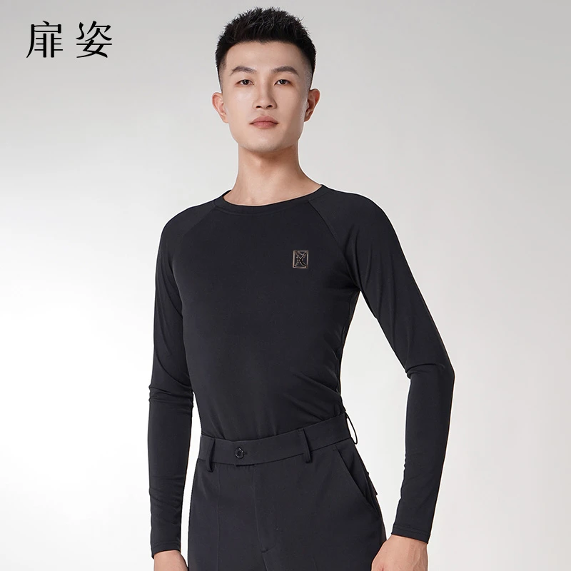 扉姿 男士摩登舞上衣长袖舞蹈练功服拉丁舞服成人跳舞服装F5002