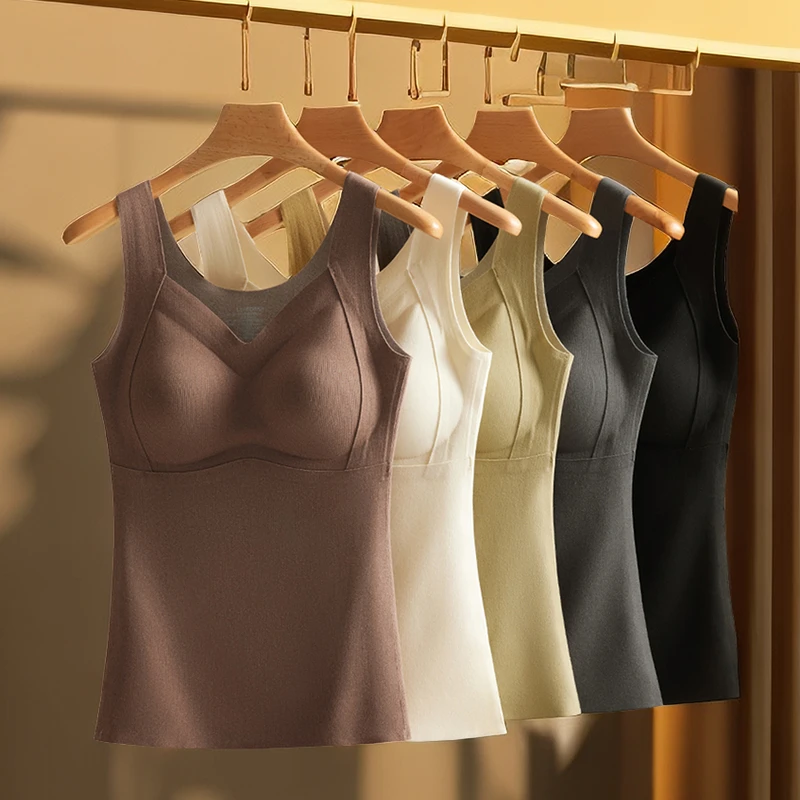 2023新款秋冬季一体式德绒保暖背心女款带胸垫时髦显瘦加绒内衣