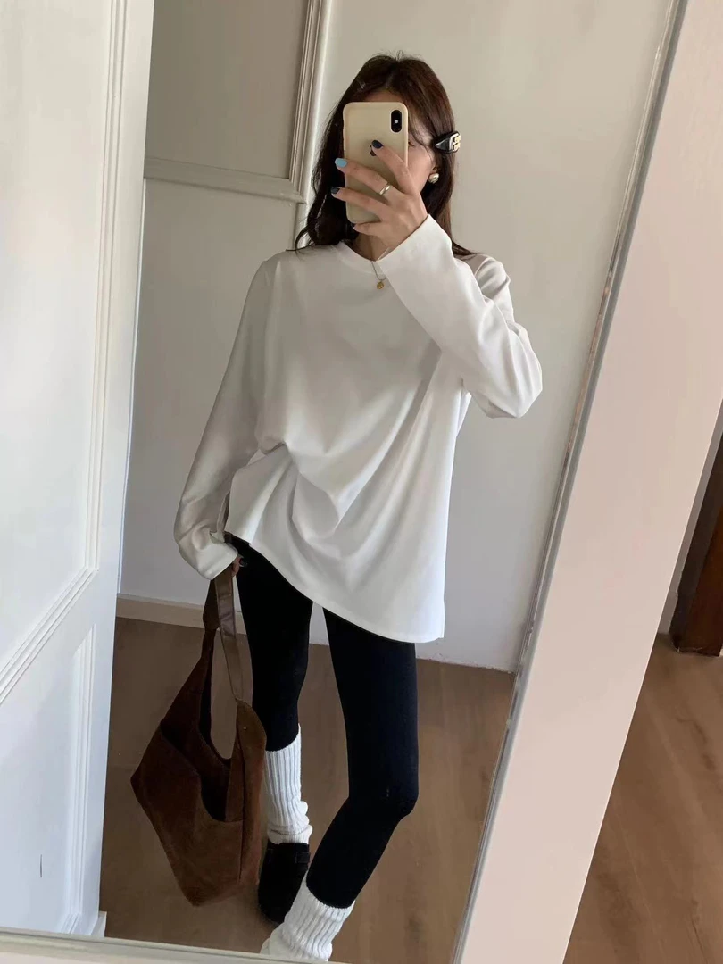 【仙仙推荐】韩系加绒大版侧开叉t恤448024