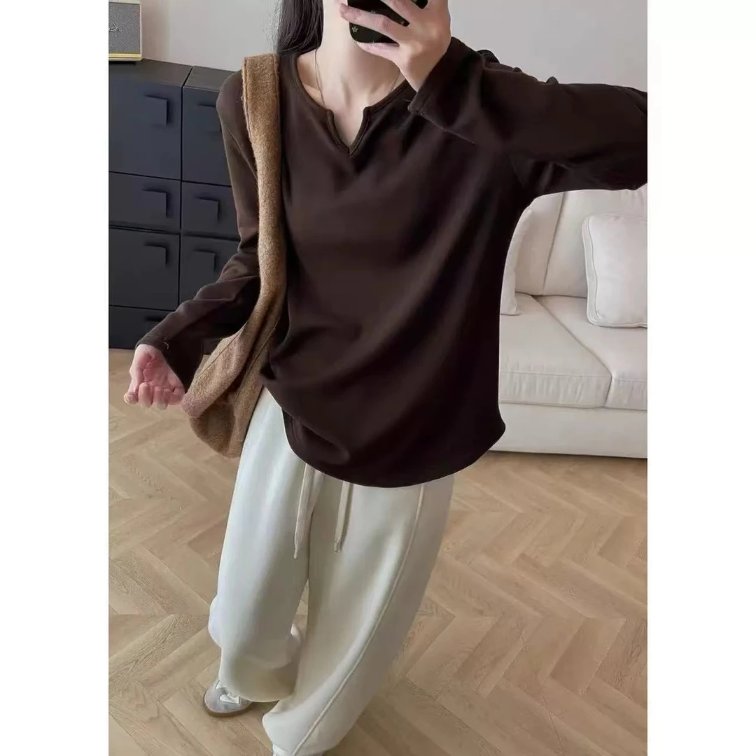 【仙仙推荐】秋冬加绒剪刀领t恤9115