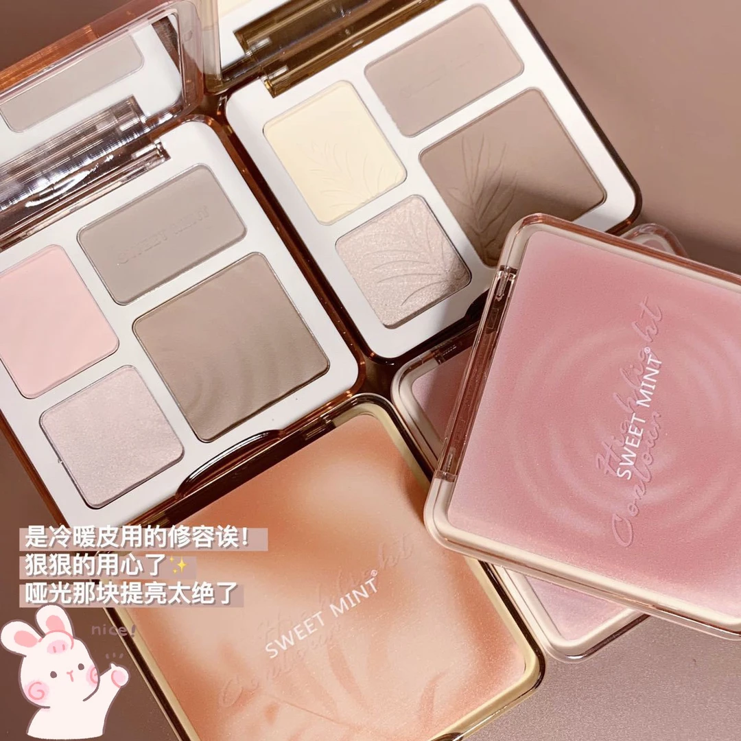 SweetMint四色修容盘高光哑光提亮闪粉学生化妆爆闪ins细腻一体盘