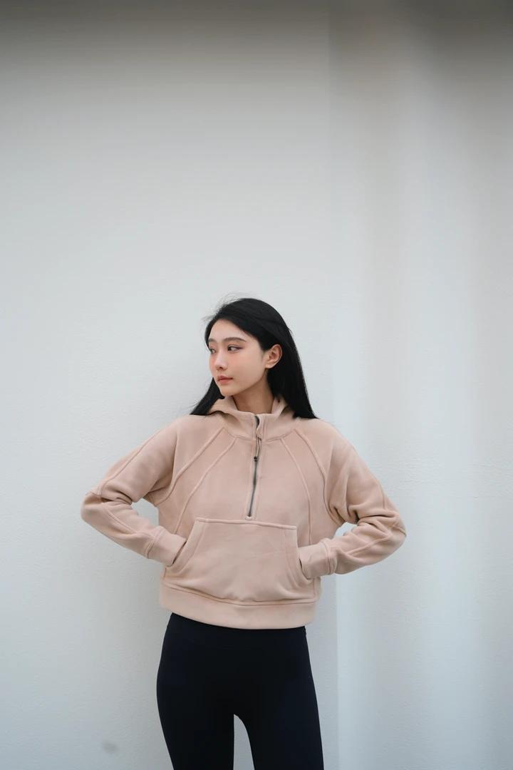 【moya健身】秋冬半拉链连帽卫衣加绒运动长袖