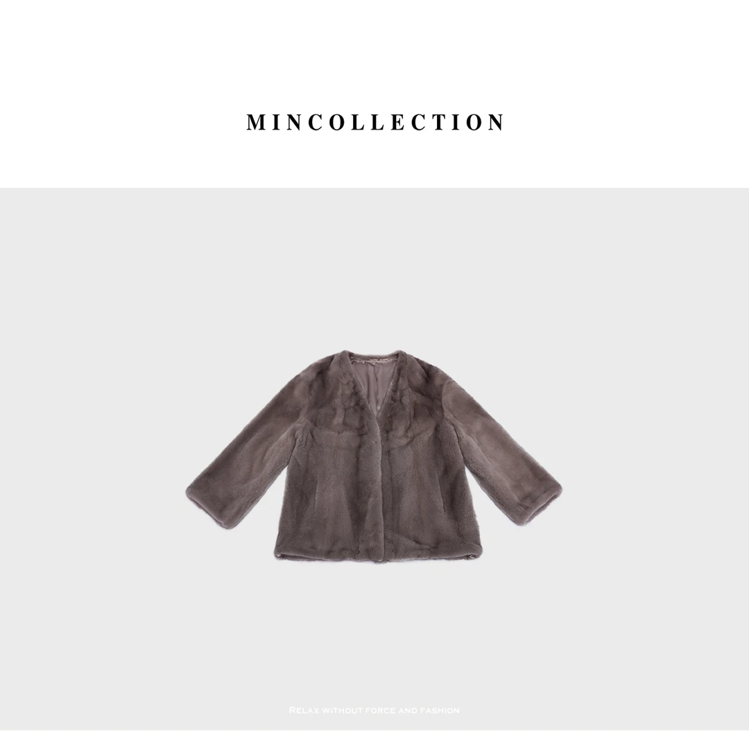 DE Mincollection银蓝水貂/进口紫标母貂原色银蓝貂V领外套Z9106