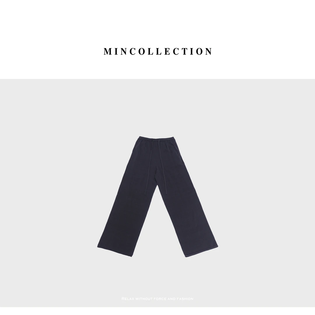 DE Mincollection针织黑裤/精梳棉卷边脚口垂垂松紧腰休闲裤40141