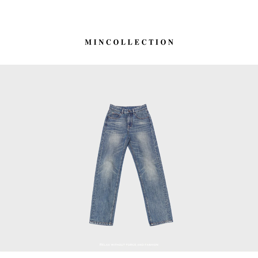 DE Mincollection百搭丹宁裤/合身版复古爪纹窄版直筒牛仔裤40004