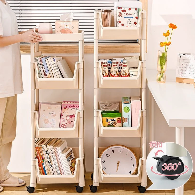 新疆包邮学生可移动书架多功能书本整理收纳架零食置物架小推车