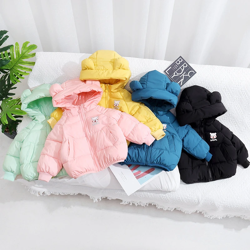 【现货宠粉】2024熊熊耳朵儿童棉服洋气保暖纯色冬季可爱连帽短款wx