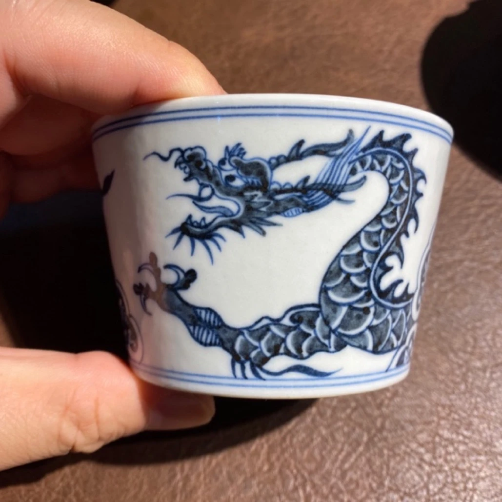 念物山坊 元青花 小冰桶可乐杯 穿花龙 龙纹 主人杯手绘