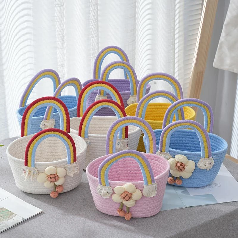 棉绳编织包女彩虹手提手拎伴手礼袋小众气质学生时尚海边度假沙滩