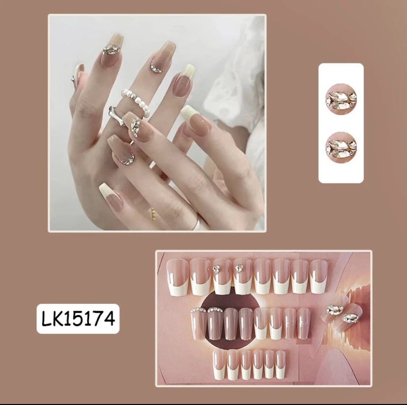 17号22片左右气质法式穿戴甲指甲贴片温柔美甲片钻款假指甲
