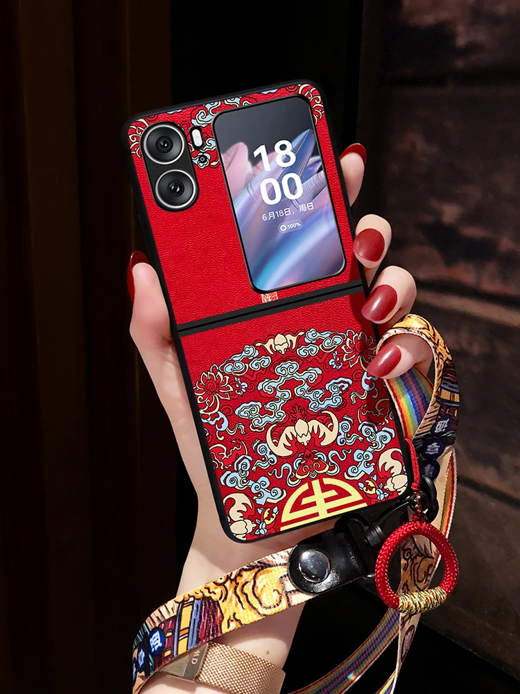 新款oppofindn2flip手机壳中国风华为findn3flip女款全包挂绳龙年